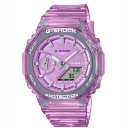 Casio G-Shock GMA-S2100SK-4A Metallic Skeleton Series  Crystal Pink Translucent Resin Band Sports Analog-Digital Women Watch